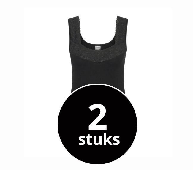 Beeren Dames Comfort Feeling Hemd Zwart Met Kant 2-Pack